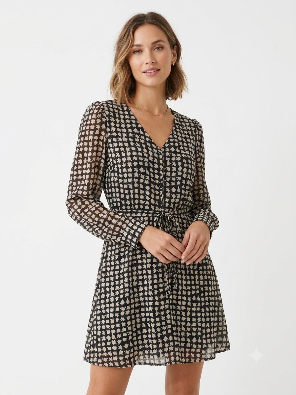 NEW! EASEL Printed Chiffon Dress in Black